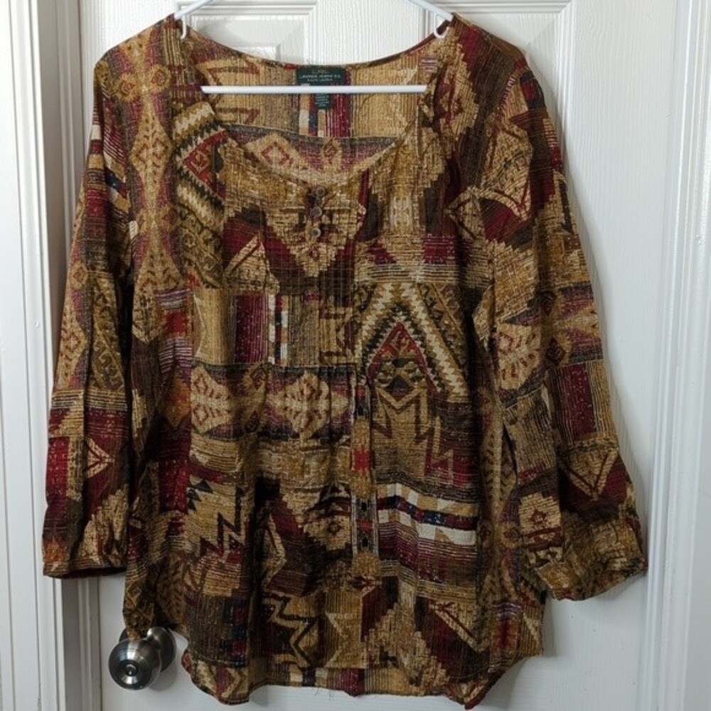 Lauren Jeans Co. Boho Aztec Print Long Sleeve Top Shirt Size XL